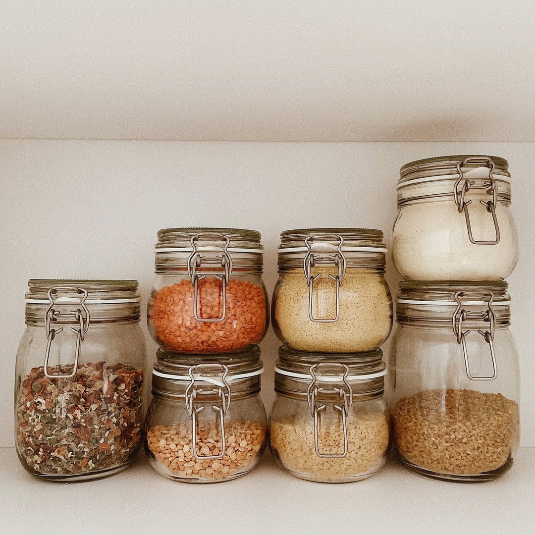 glass fido jars in pantry