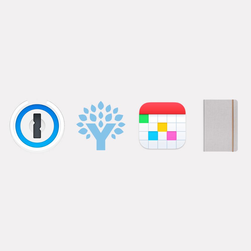 branded icons for 1password, ynab, fantastical, and full focus planner